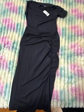 New York & Company Black Ruched Side Maxi Dress